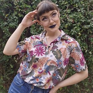 Shore Floral Polo Style Short Sleeve Hawaiian Toucan Shirt